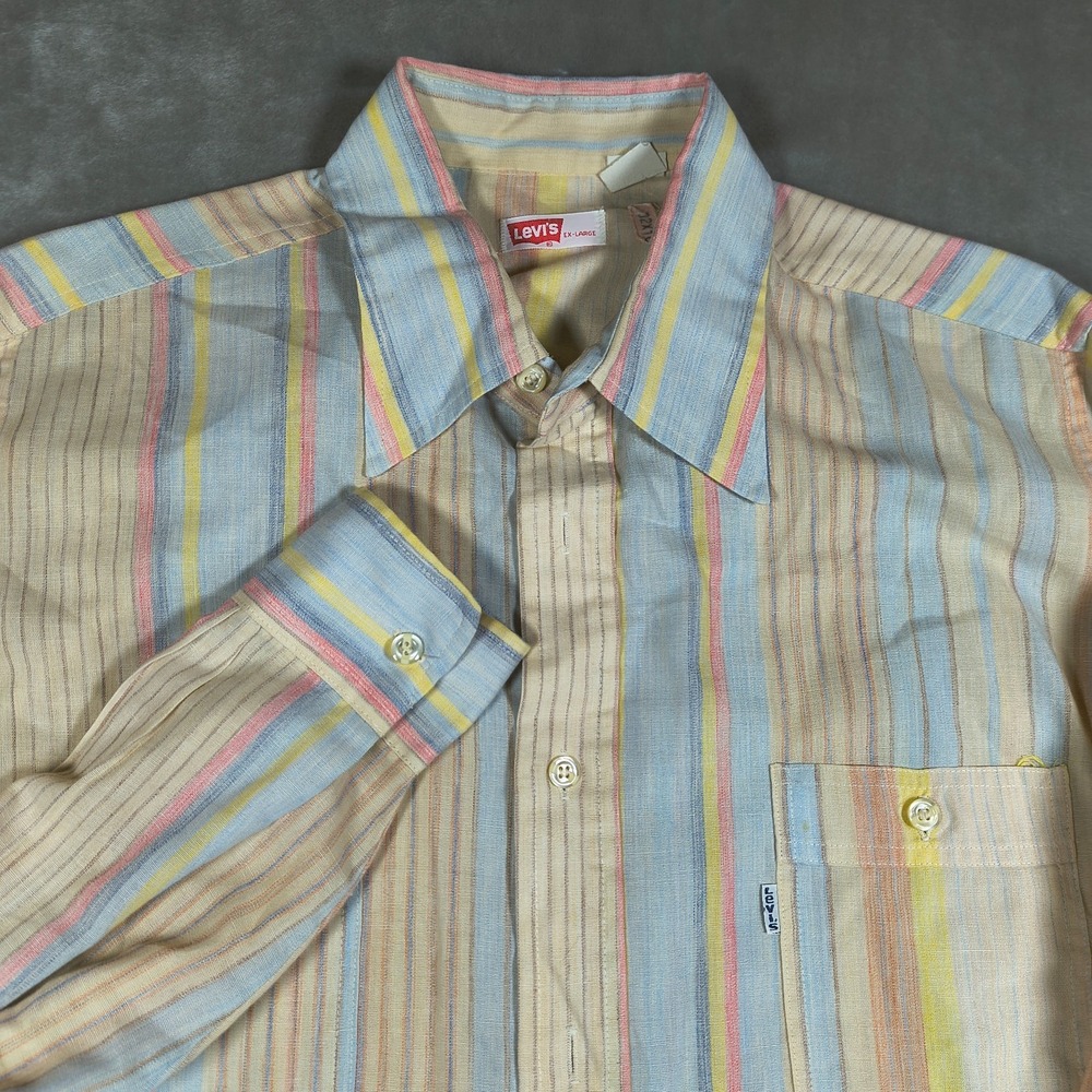 Vintage Levis Shirt Mens XL Pastel Striped Button Up Made USA Western 70s 80s